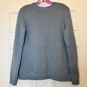 J Jill Womens Blue Button Back Camel Hair Blend Crewneck Sweater XS